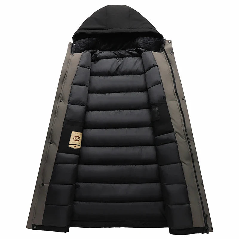 2024 new arrival winter hooded jacket long style sill-like cotton jackets men,mens fashion thicken warm parkas trench coat male