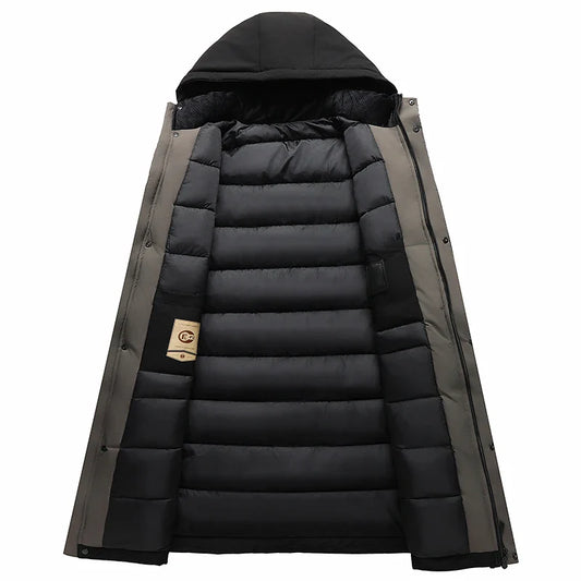2024 new arrival winter hooded jacket long style sill-like cotton jackets men,mens fashion thicken warm parkas trench coat male