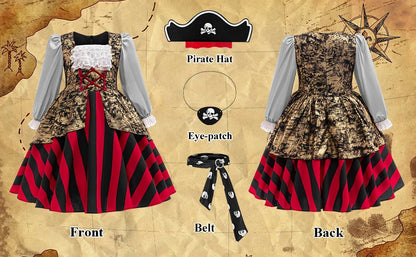 Carnival Ocean Theme Girls Pirate Costume Buccaneer Princess Dress Up For Kids With Accessories Halloween Cosplay Party Outfit