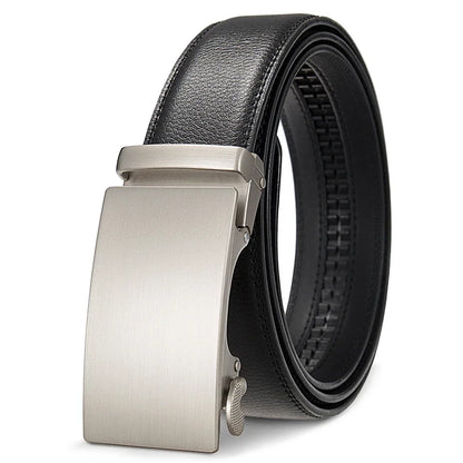 3.5cm High End Handsome Alloy Automatic Buckle Belt Men's Durability PU Leather Waistband Fashion Business Male Waist Straps