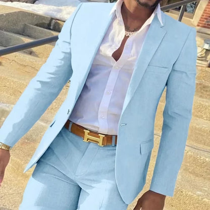 Men's Casual Tailored Peaked Lapel  Blue 2-Piece Set Jacket And Pants Designer Business Wear Evening Party