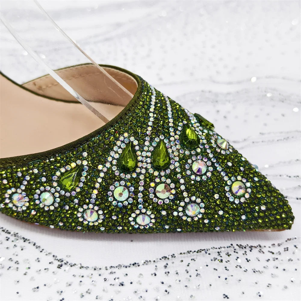 Elegant Italian Design Pointy Heels with Rhinestone-Embellished Laurel Shape - Comfortable & Durable for Every Occasion