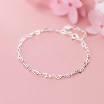 Authentic 925 Sterling Silver Simple Hearts Bracelet for Women Gift Fashion Adjustable Link Chain Bracelet Fine Jewelry