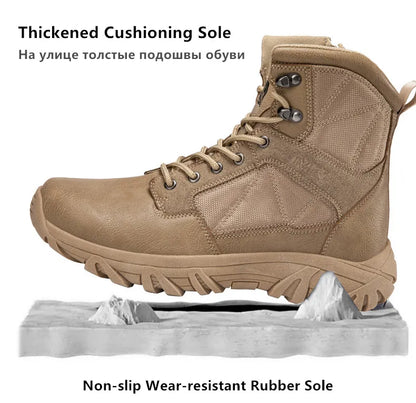 Brand High-Top Leather Men's Boots Breathable Desert Combat Men Work Ankle Outdoor Non-slip Hiking Boots Men's Motorcycle Boots