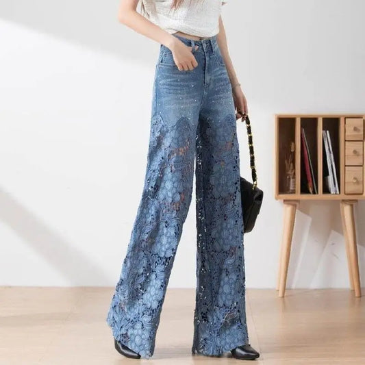 High-waisted Wide-leg Jeans Denim Draped Pants