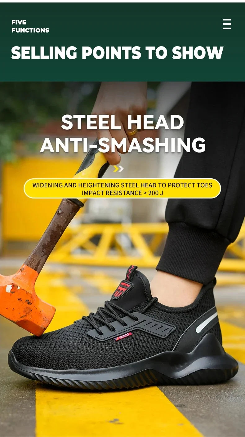 Lightweight Safety Shoes Men Steel Toe Sneakers Puncture Proof Breathable Safety Boots Man Dangerous Construction Work Foorwear