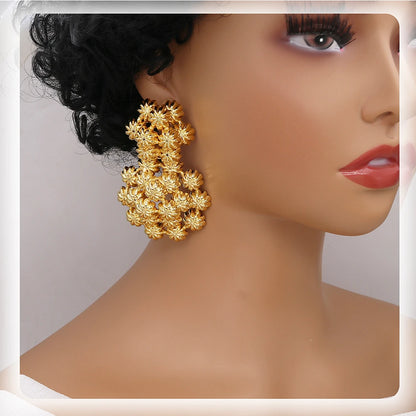 Exaggerate Africal Big Flower Earrings For Women 18K Gold Plated Fashion Piercing Earrings Dubai Nigeria Wedding Party Jewelry