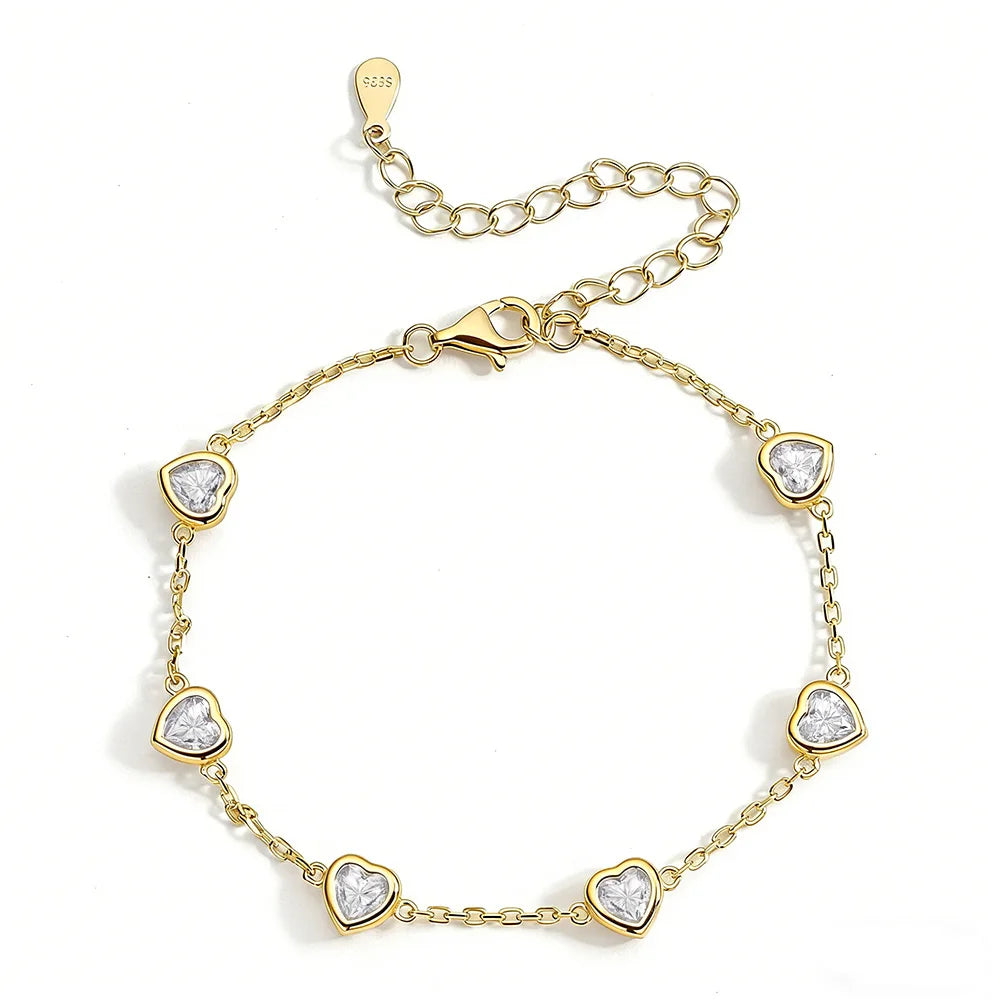 4MM Heart Moissanite Bracelets S925 Silver plated 18K gold Sparkling Wedding Hand Chain Fine Jewelry can pass Diamond Test