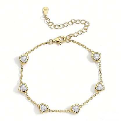 4MM Heart Moissanite Bracelets S925 Silver plated 18K gold Sparkling Wedding Hand Chain Fine Jewelry can pass Diamond Test