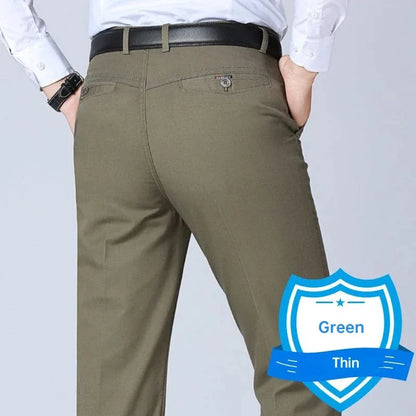 Men's 100% Cotton Summer Autumn Casual Pants Fashion Solid Black Khaki Gentle Thicken Trousers Brand Smart Suit Pant GOZBKF