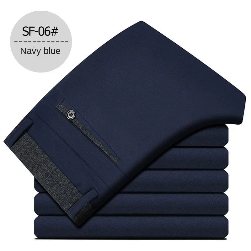 Fashion Men's Dress Pants Black Straight Business Casual Trousers Stretch Non-Ironing Slim Fit Formal Wear Suit Pants for Man