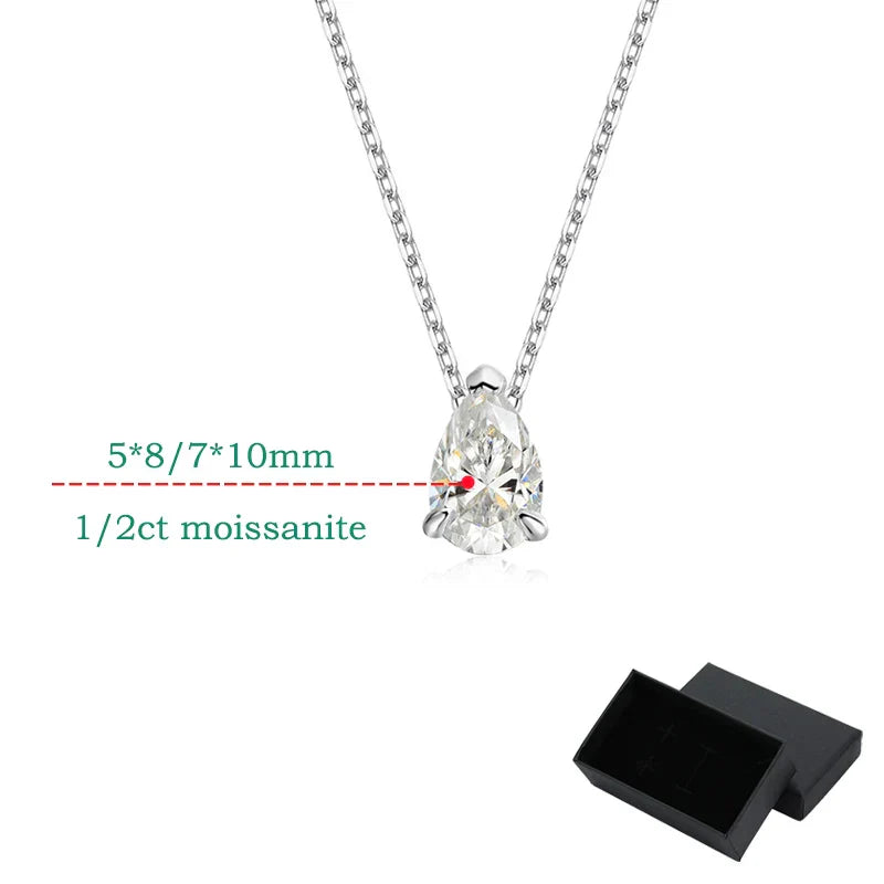 Certified 1CT 2CT Pear Cut D VVS1 Moissanite Necklace for Women 18k Gold Plated Jewelry 100%  Sterling Silver 925 Pendant
