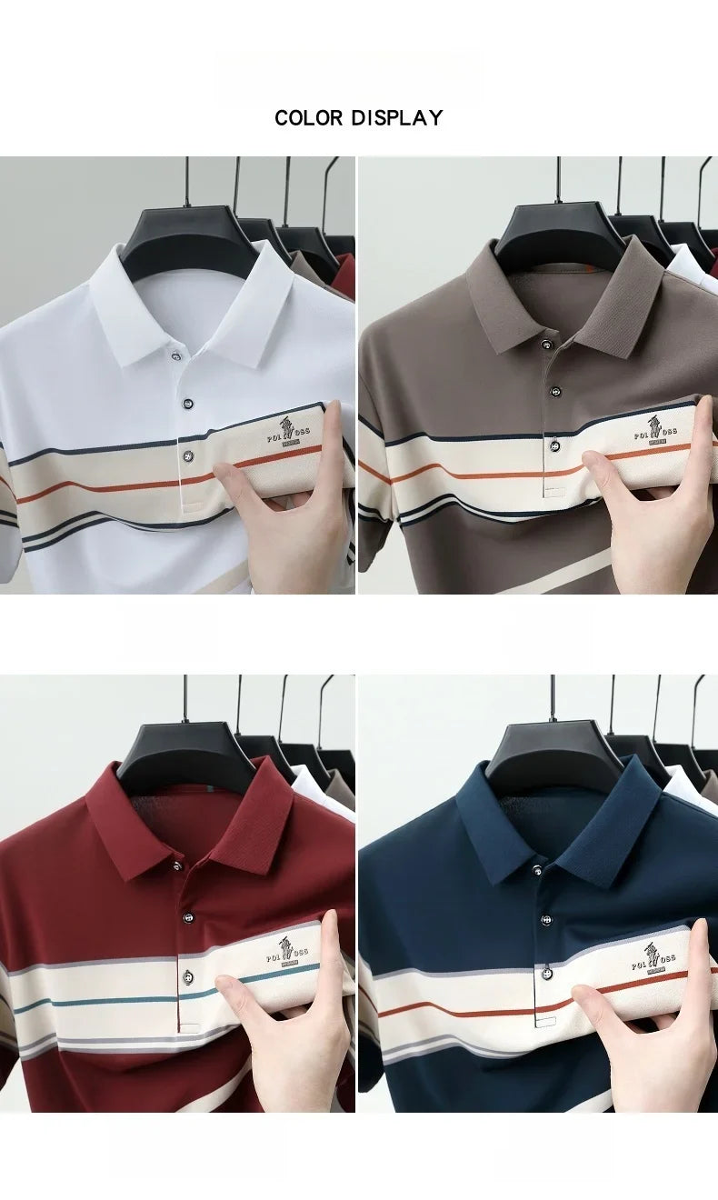 Luxury men's short sleeved polo shirt summer fashion hot selling striped top badge original design golf casual business T-shirt