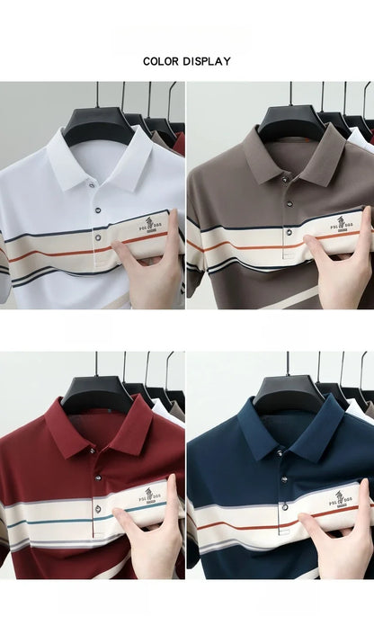 Luxury men's short sleeved polo shirt summer fashion hot selling striped top badge original design golf casual business T-shirt
