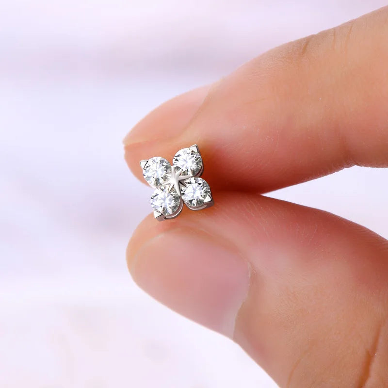 Four Leaf Lucky Clover 0.8cttw 3mm Full D Color Moissanite Drop Earrings for Women S925 Silver Pass Diamond Test Ear Stud