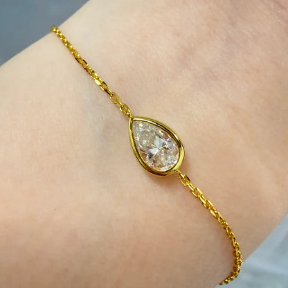 1CT Solitaire Diamond Oval/Water Drop Moissanite Bracelet for Women Men Minimalist Charm 925 Silver Wrist Chain Adjustable