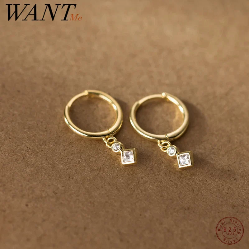 925 Sterling Silver Luxury Zircon Statement Charms Drop Earrings for Women Fashion European Huggies Party Dangle Jewelry