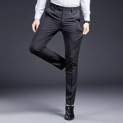 High Quality Men Suit Pants Smart Casual Office Trousers Business Pants For Men Wedding Party Dress Trousers Mens Stripe Pants