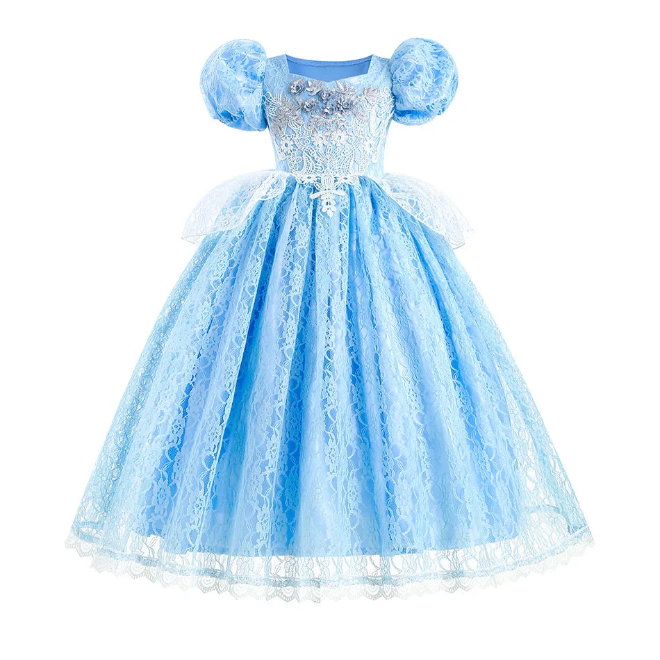 Kid Chic Cinderella Lace Ball Gown Princess Cosplay Floral Party Dress Fairy Punmkin Car Girls Story Role Play Carnival Costume