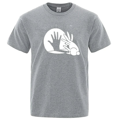 Men's High Quality T-shirt Cotton Blend Funny Shadow Puppet Design Print Summer Casual Loose O-neck for Male T-shirt Tops Tees