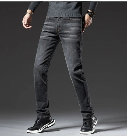 Autumn Winter High Quality Elastic Mens Jeans Cargo Slim Fit Denim Pencil Trousers Midweight Long PantsHighHigh  Jeans Man
