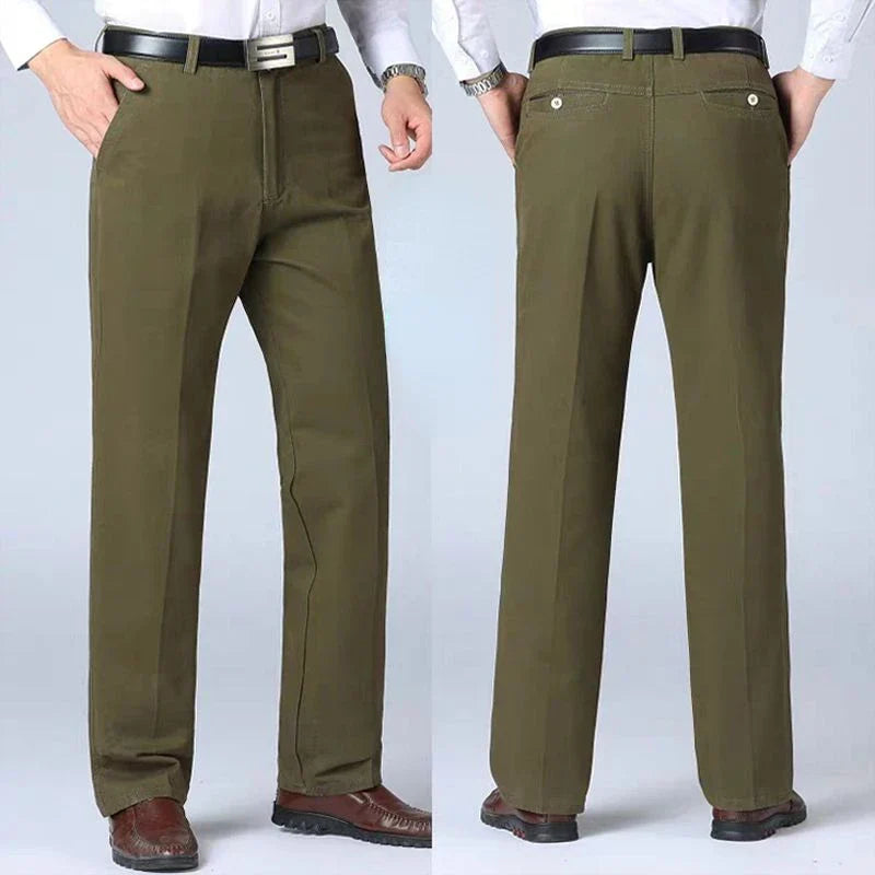 Summer Thin 100% Cotton Pants Mens Autumn Thick Suit Pant Slacks High Waist Straight Loose Bland Solid Business Casual Pants