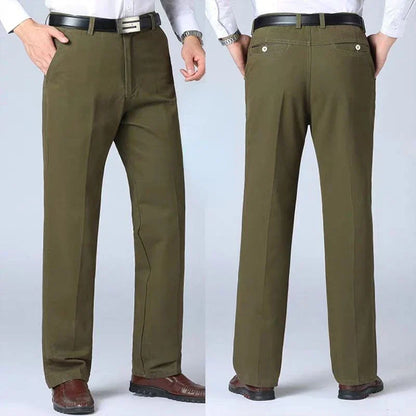 Summer Thin 100% Cotton Pants Mens Autumn Thick Suit Pant Slacks High Waist Straight Loose Bland Solid Business Casual Pants