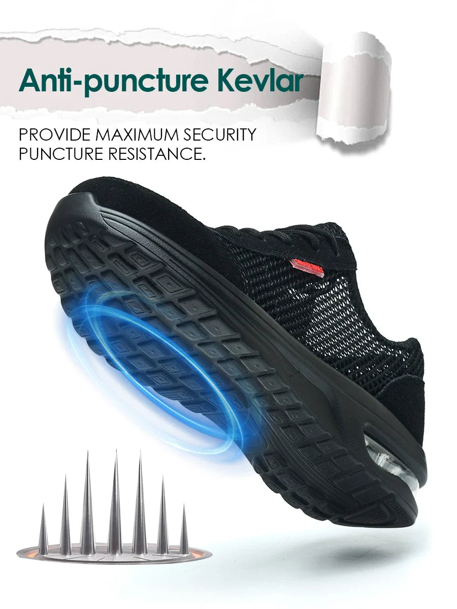 Men's Summer Mesh Breathable Steel Toe Safety Shoes Anti-Smash Puncture Proof Kevlar Comfortable Outdoor Work Shoes