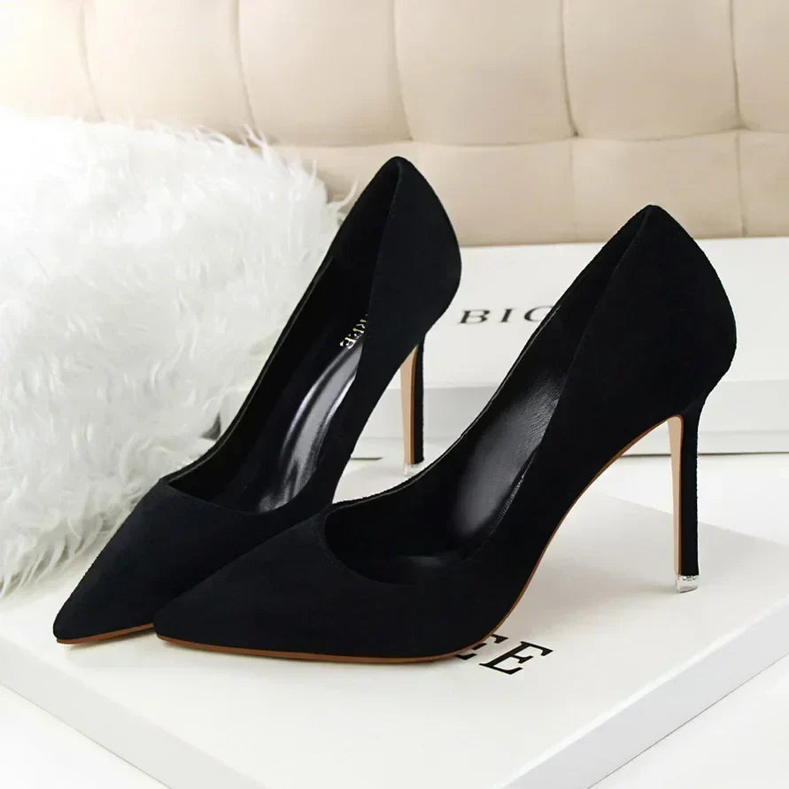 Women 9cm High Heels Daily Party Colorful Suede Pumps Female Scarpins Stiletto Evening Banquet Red Yellow Shoes Plus Size 34-43