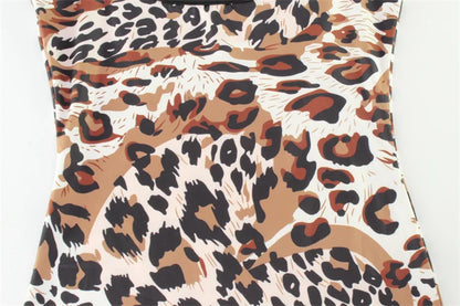 Fashion Sexy Summer Leopard Printed Women Dresses Backless Streetwear Regular Casual Camisole Strapless Skinny Vestidos Robes