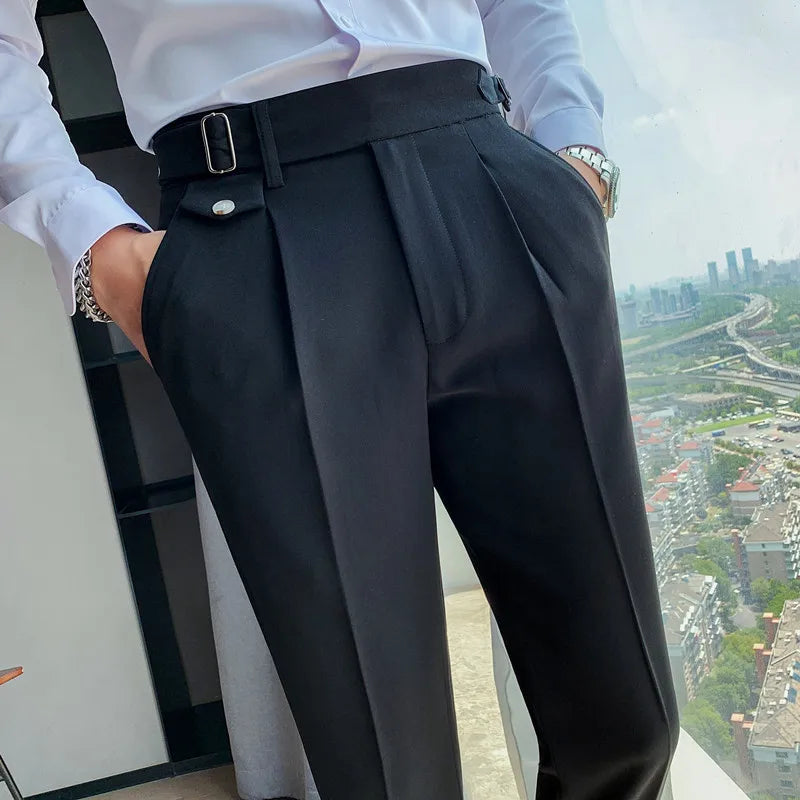 Men British Style Suits Pants New Male Solid High Waist Trousers High Quality Men Formal Slim Fit Business Casual Suit Pants