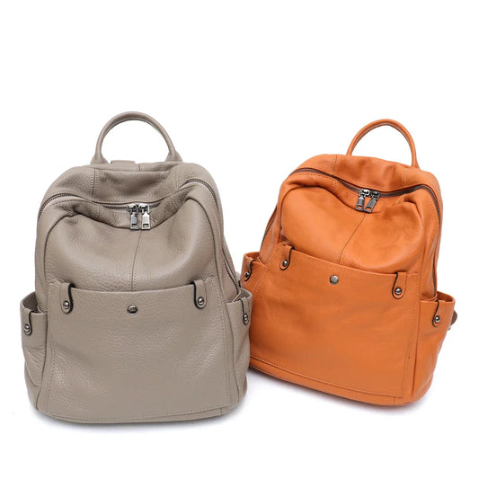 Soft Genuine Cowhide Daily Backpack Women Men Spacious Multi Pockets Fashion Casual Versatile Knapsack Travel Business College