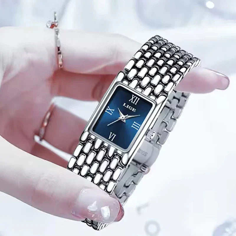 New Design Ladies Watch Fashion Quartz Wristwatch Silver Simple Square Women Watches Luxury Stainless Steel Folding Clock