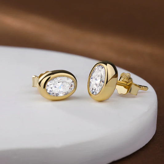 0.5carat Bezel Set Oval Cut Moissanite Stud Earrings for Women S925 Silver Jewelry Lab Grown Diamond Ear Studs with Certificate
