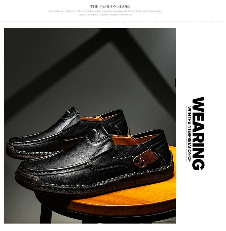 New Fashion Men Casual Shoes Handmade Leather Loafers Comfortable Men's Shoes Quality Split Leather Flat Driving Shoes Size 48