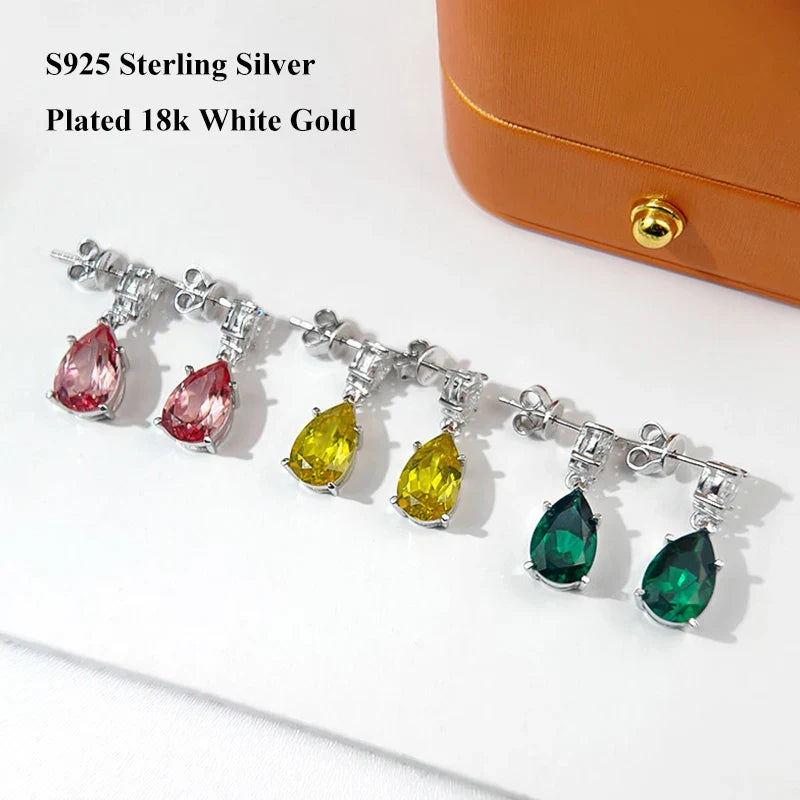 Pear Cut Mossanite Gemstone Drop Earrings 7*11MM for Women Lab Grown Emerald Pink Padparadscha Wedding Party Stud Earring