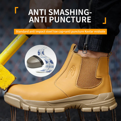 Quality Men Work Boots Anti-smash Anti-puncture Safety Shoes Chelsea Boots Anti-scald Welding Shoes Indestructible Men Boots
