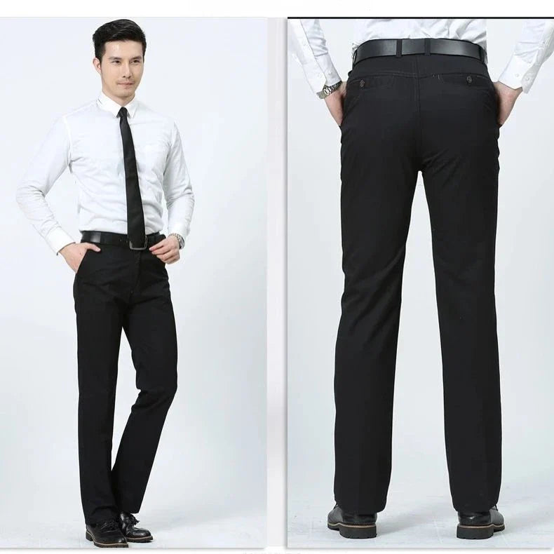 Summer Thin 100% Cotton Pants Mens Autumn Thick Suit Pant Slacks High Waist Straight Loose Bland Solid Business Casual Pants