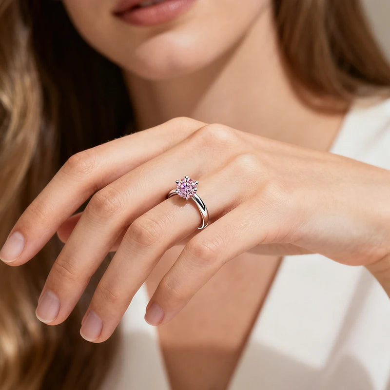 0.5ct 1ct 2ct 3ct Blue Pink Purple Black Moissanite Rings for Women Sterling 925 Silver Wedding Party Band Woman's Ring