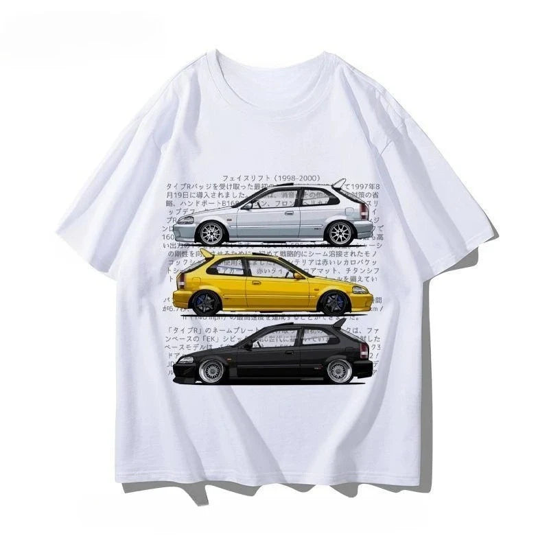Honda Civic Motorcycle Short-sleeved Classic Modified Car Culture JDM Car Racing Fan T-shirt Club Men's Top