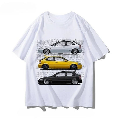 Honda Civic Motorcycle Short-sleeved Classic Modified Car Culture JDM Car Racing Fan T-shirt Club Men's Top