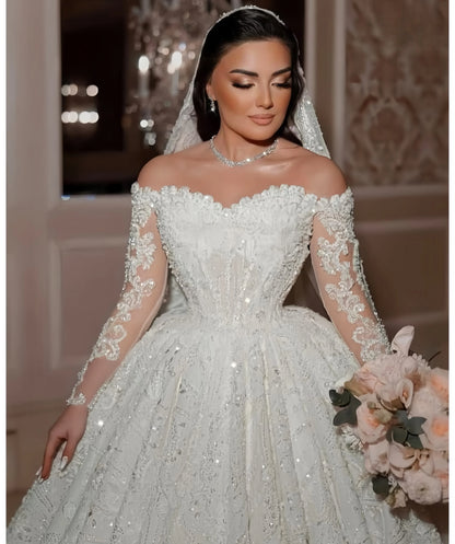 Customized Luxurious Wedding Dress Organza With Embroidery Bead Princess Ballgown O-Neck Bride Dress Vestido de novia