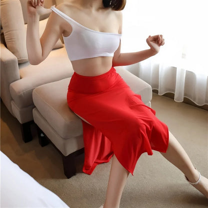 High Waist See Through Wrap Hips Pencil Long Skirts Sexy Casual Short Midi Skirt for Women Black White Night Club Street Wear