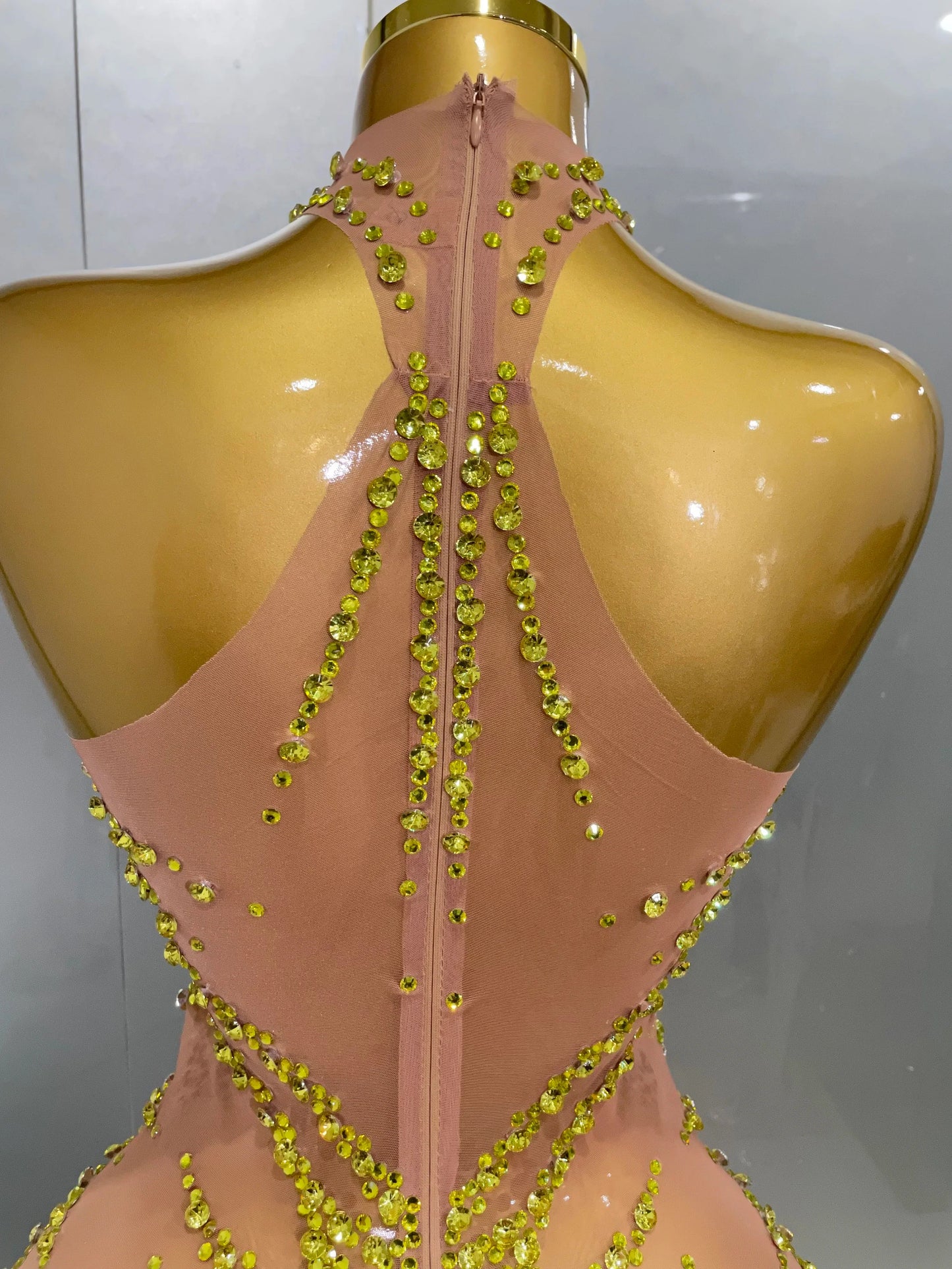 Rhinestones Sexy Mesh See Through Dress Party Evening Prom Celebrate Birthday Dress Singer Dancer Show Stage Wear
