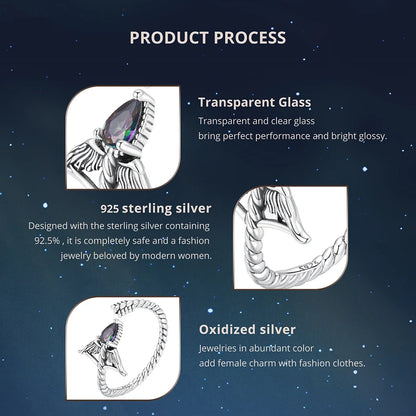 925 Sterling Silver Colorful 12 Zodiac Open Ring For Women , Rainbow Zircon Crystal Stackable Rings Girl Family Gift
