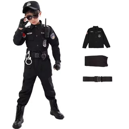 Children Halloween Policeman Cosplay Costumes Kids Carnival Police Uniform 110-160cm Boys Army Policemen Soldier 7 Pcs/Sets