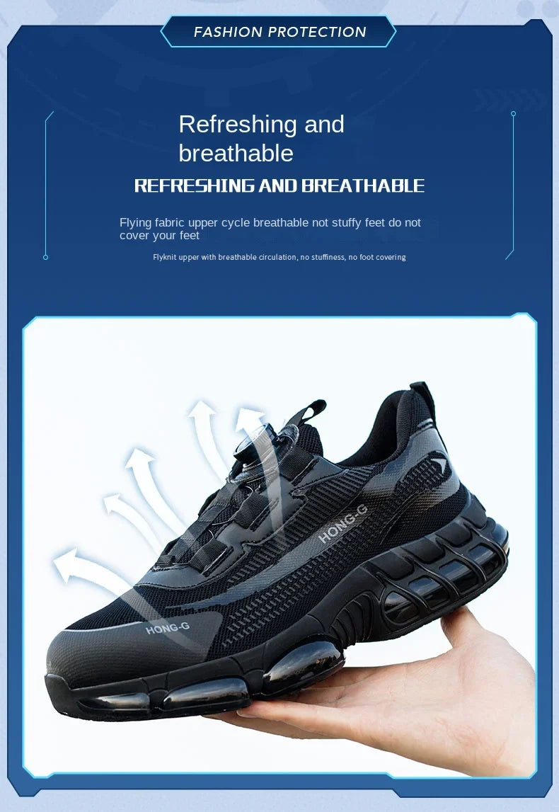 Men Rotating Button Work Sneakers Steel Toe Shoes Safety Boots Puncture-Proof Tactical Boots Indestructible Fashion Protective