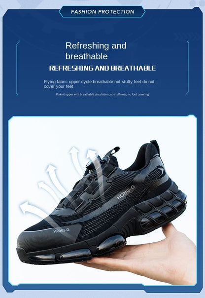 Men Rotating Button Work Sneakers Steel Toe Shoes Safety Boots Puncture-Proof Tactical Boots Indestructible Fashion Protective