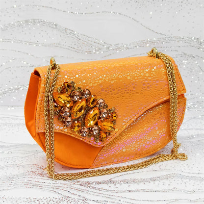 Conjunto de Sandália Feminina Laranja com Bico Aberto e Bolsa Combinando - Perfeito para Casamentos e Festas