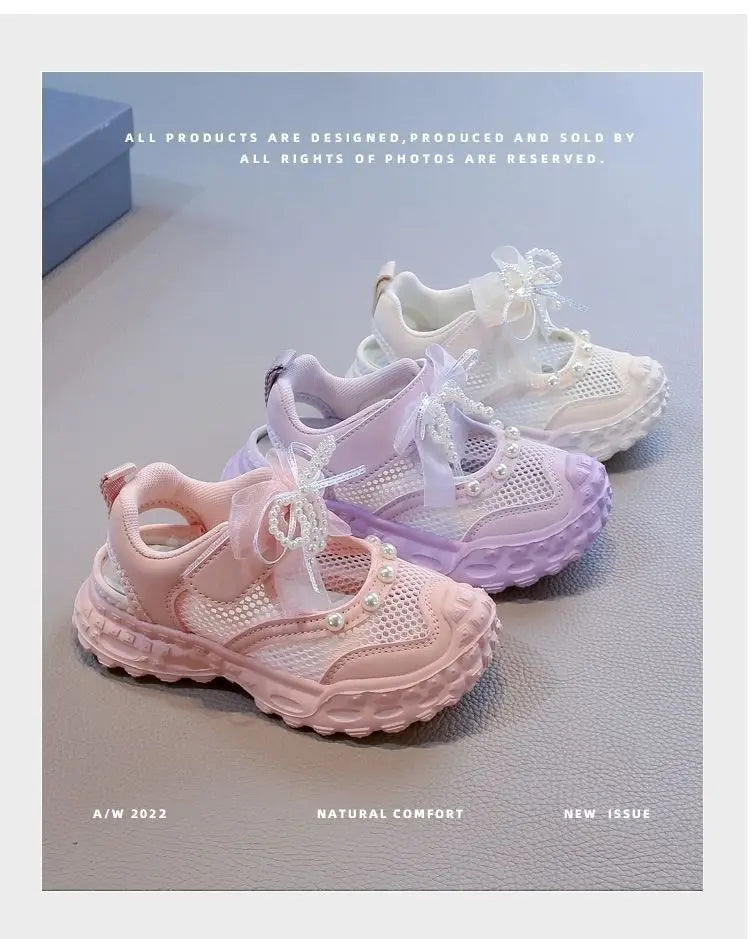 Girls' princess sandals summer 2026 new children's Baotou foreign pearl single mesh shoes for children mesh sneakers